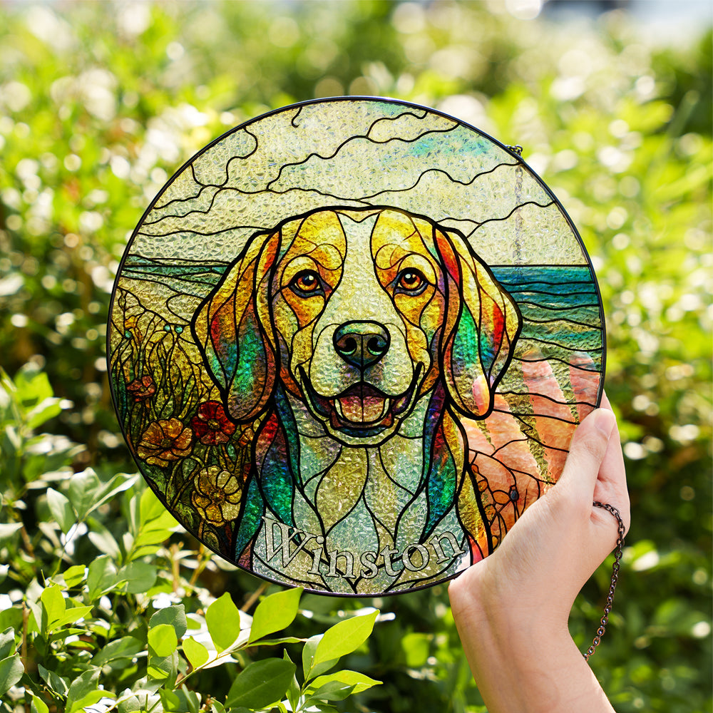 Personalized Dog Portrait Stained Glass Ornament