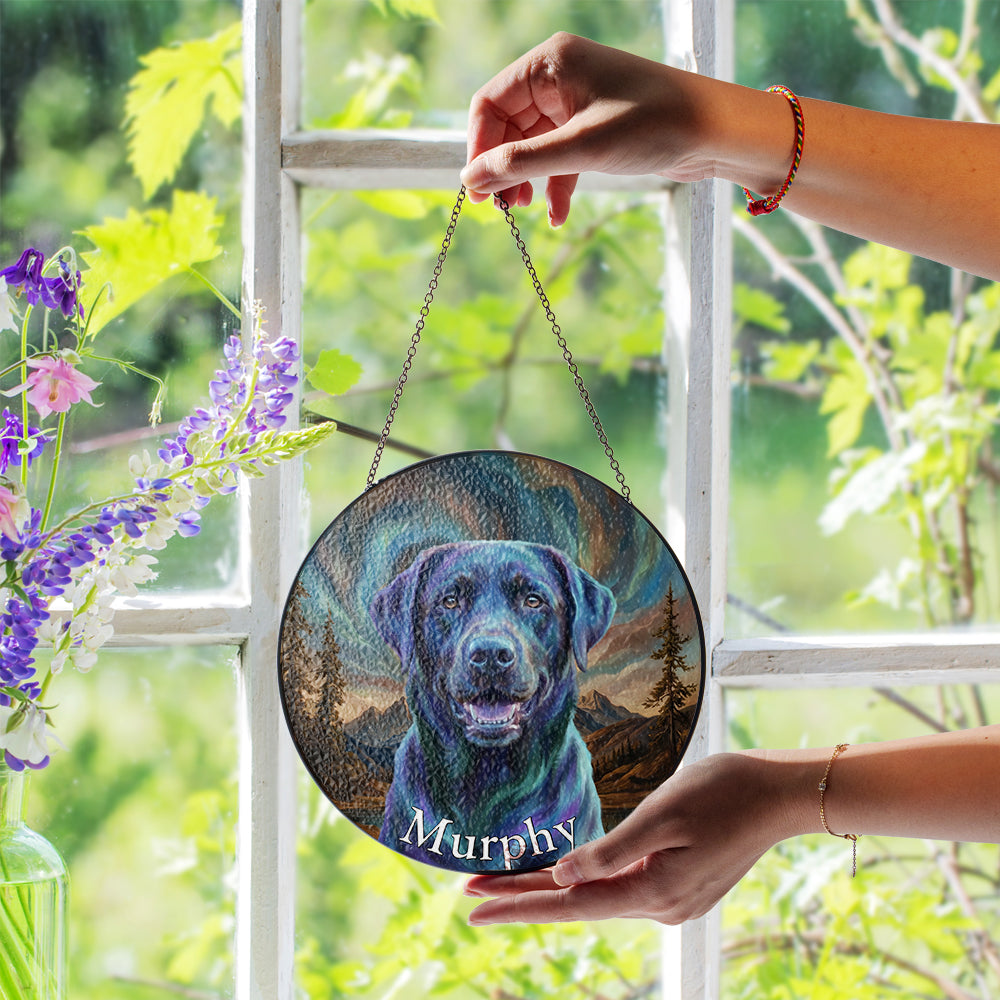 Personalized Black Lab Mountain Stained Glass Ornament