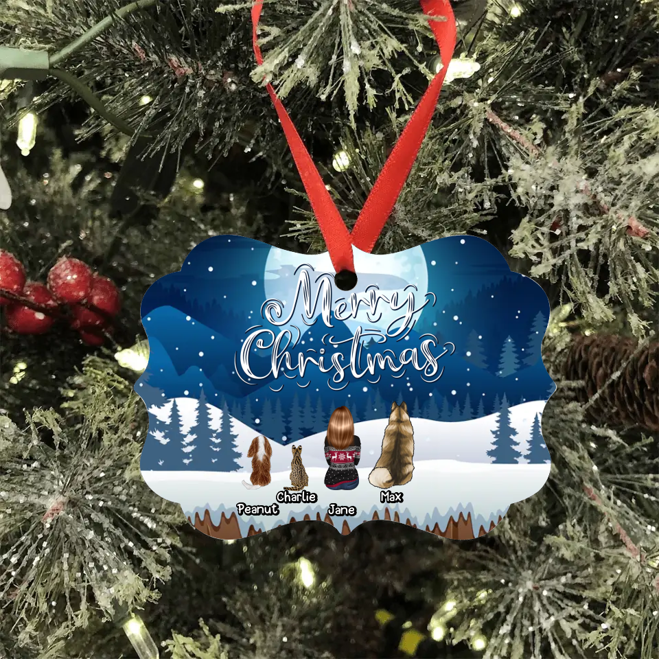 Dog Mom/Dad Personalized Ornament - Single Person and Pets