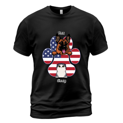 American Flag Pet T-Shirt - Up to 5 Pets - Personalized T-Shirt