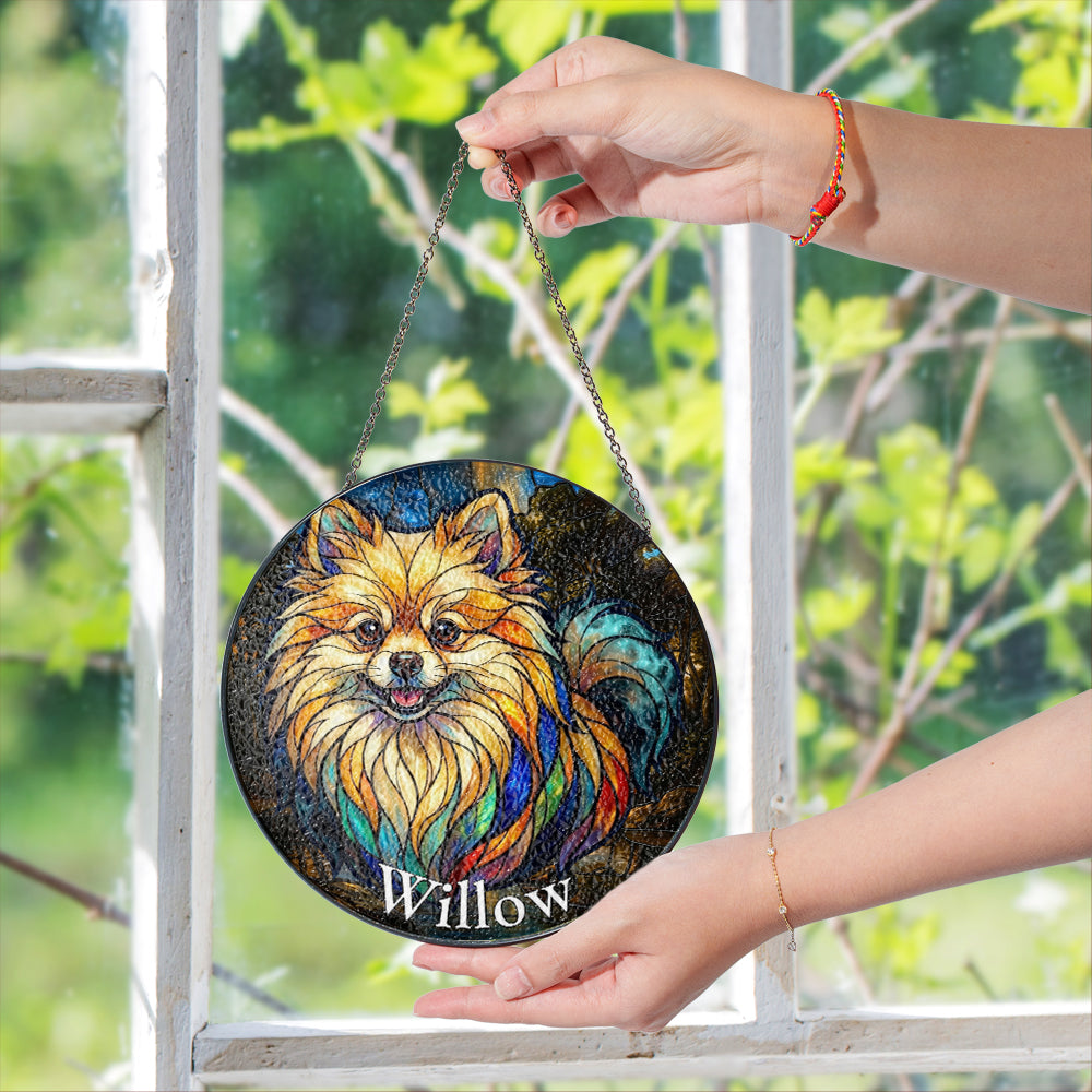 Personalized Pomeranian Dog Stained Glass Ornament