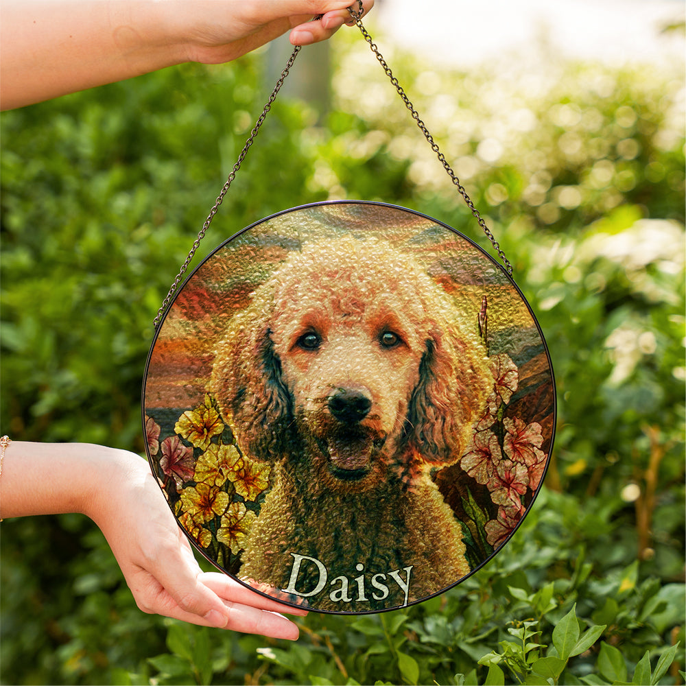 Personalized Poodle Portrait Stained Glass Ornament