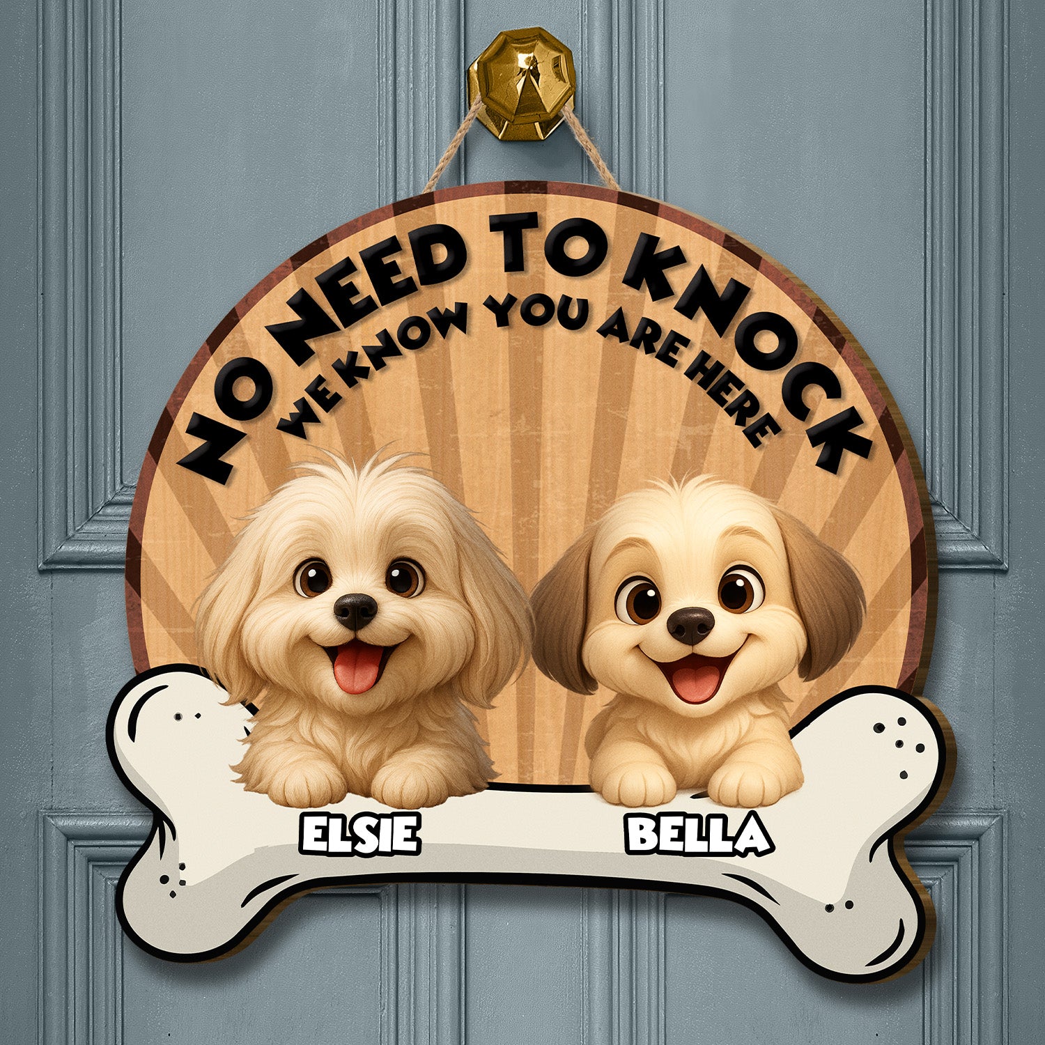 Personalized Bone Shaped Door Sign - No Need To Knock - Up to 6 Cats and/or Dogs