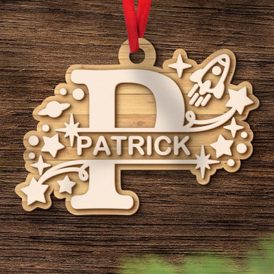 Letter and Name Christmas Ornament - 2 Layer Wooden Ornament - Personalized Christmas Ornament