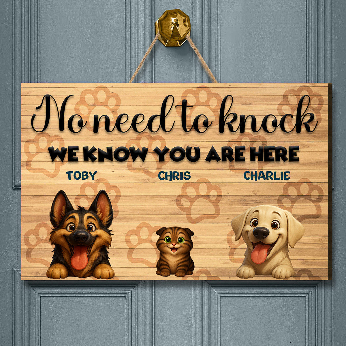 Personalized Rectangle Door Sign - No Need To Knock - Up to 6 Cats and/or Dogs