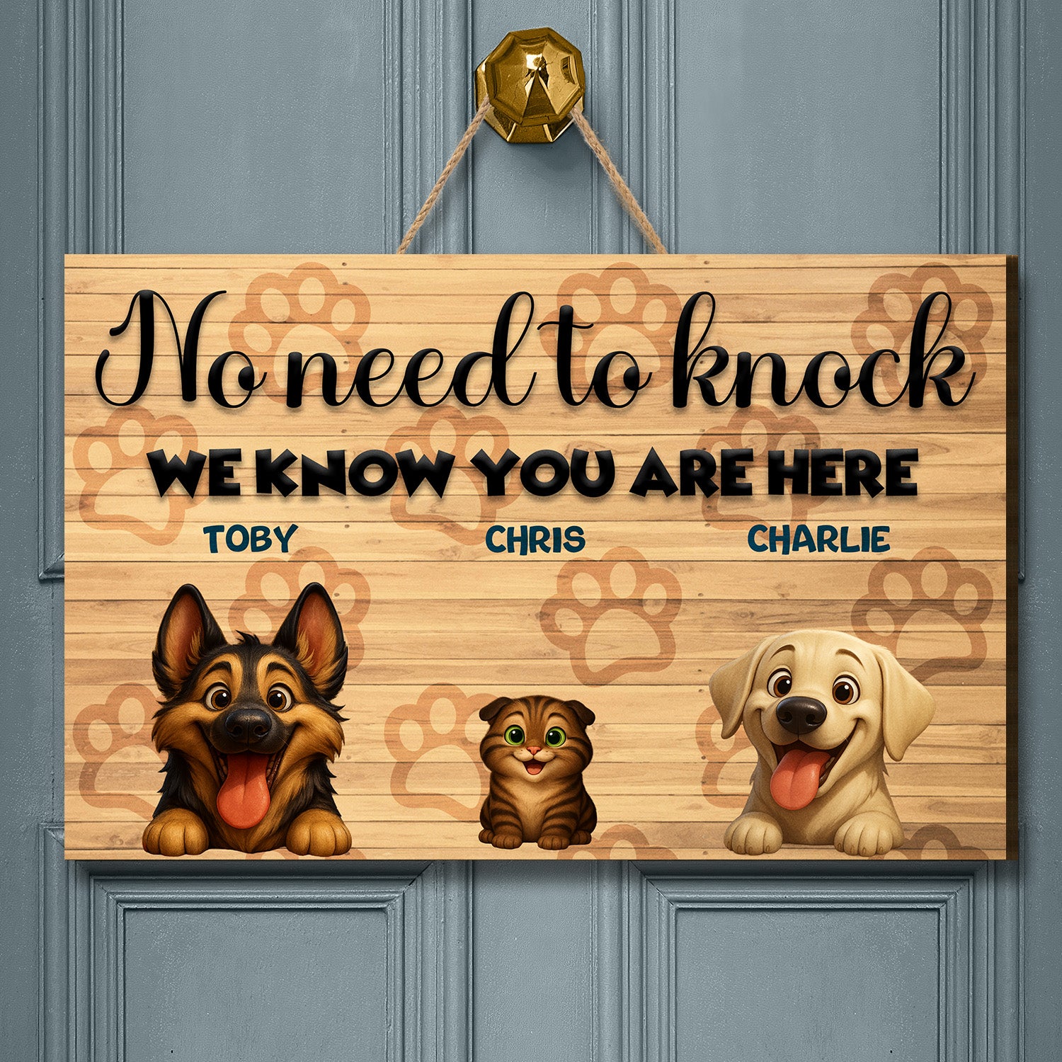 Personalized Rectangle Door Sign - No Need To Knock - Up to 6 Cats and/or Dogs