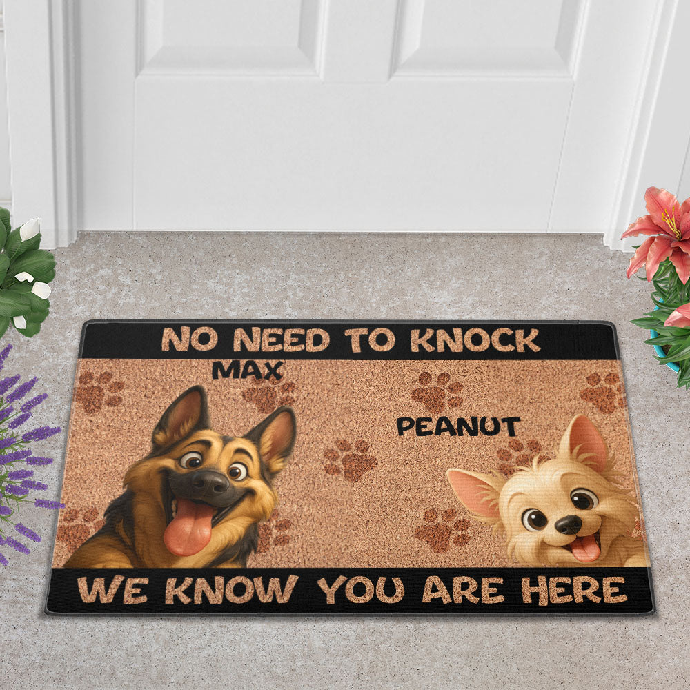 Personalized “No Need to Knock” Doormat – Custom Dog & Cat Doormat with Pet Names – Funny Welcome Mat