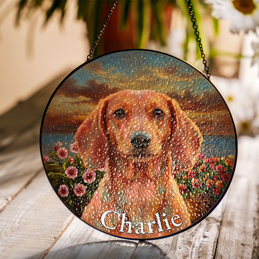 Personalized Dachshund Portrait Stained Glass Ornament