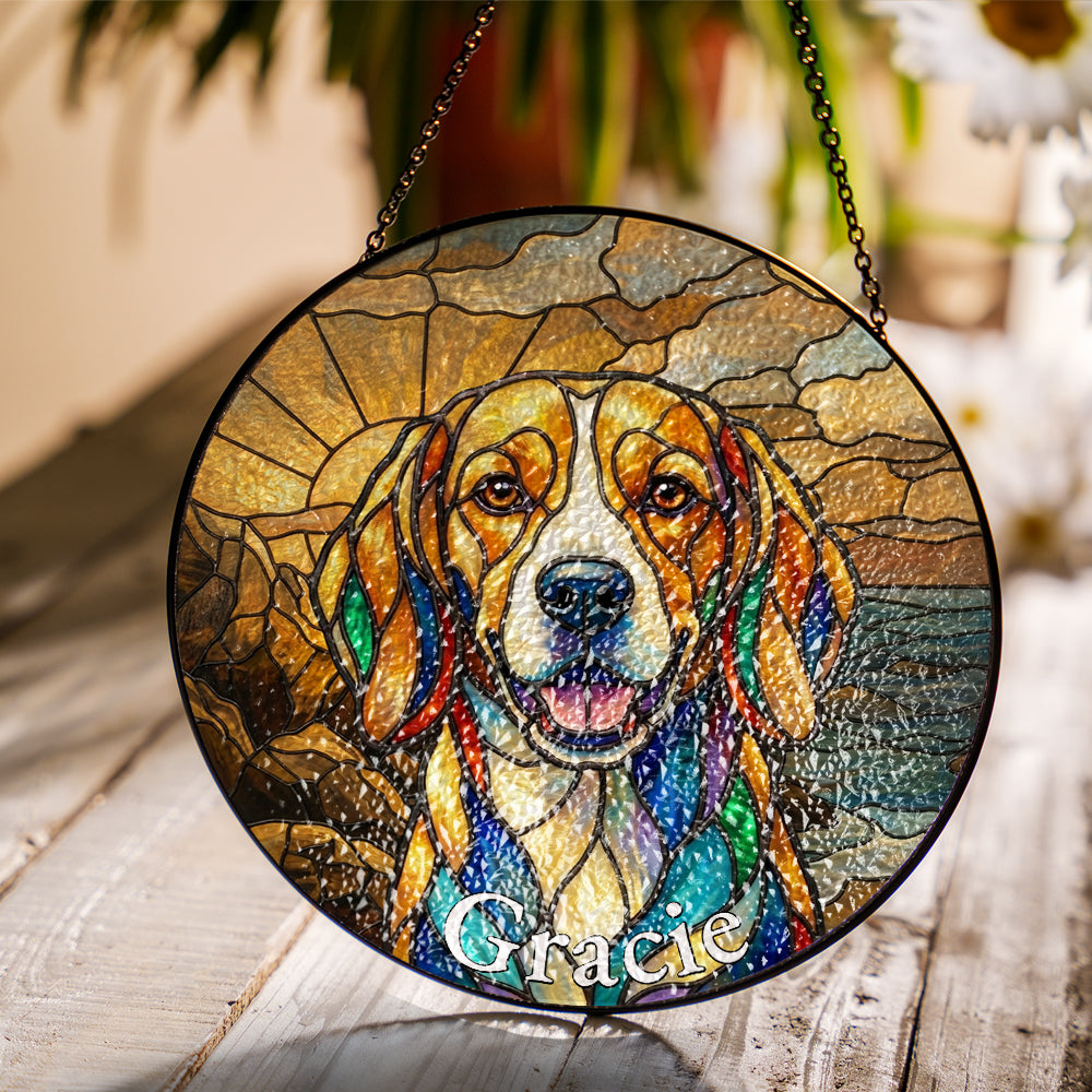 Personalized Dog Portrait Stained Glass Ornament
