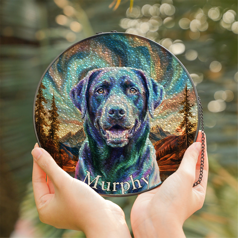 Personalized Black Lab Mountain Stained Glass Ornament