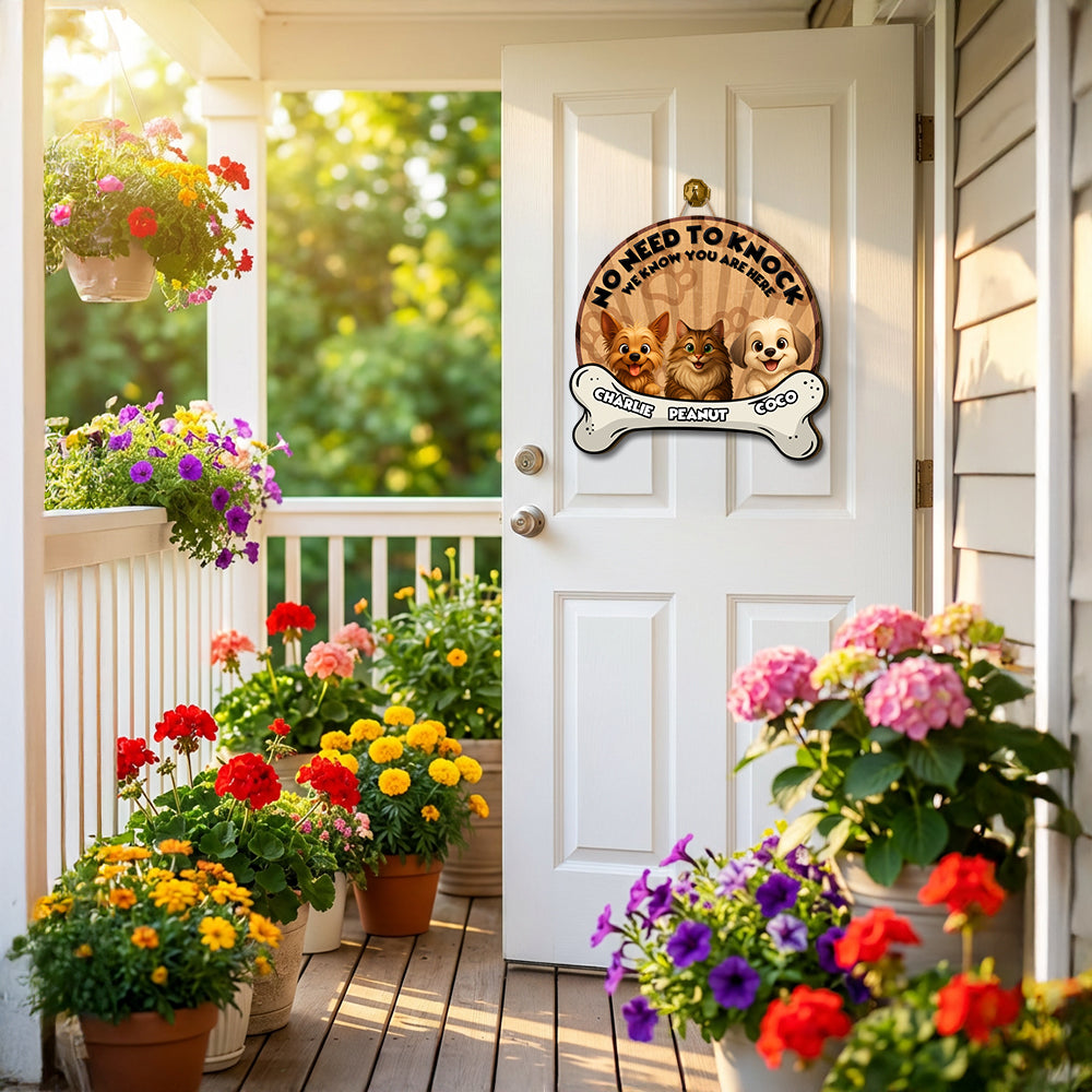 Personalized Bone Shaped Door Sign - No Need To Knock - Up to 6 Cats and/or Dogs