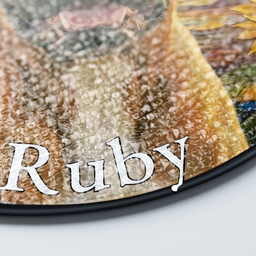 Personalized Boxer & Sunflowers Stained Glass Ornament