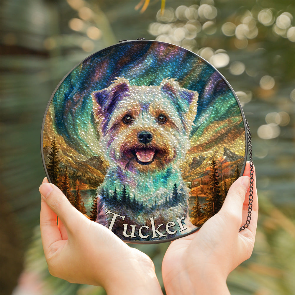 Personalized Aurora Pet Portrait Stained Glass Ornament