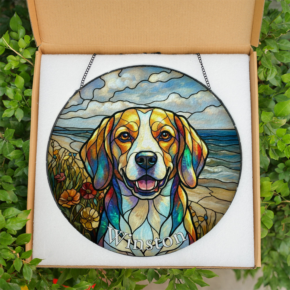Personalized Dog Portrait Stained Glass Ornament