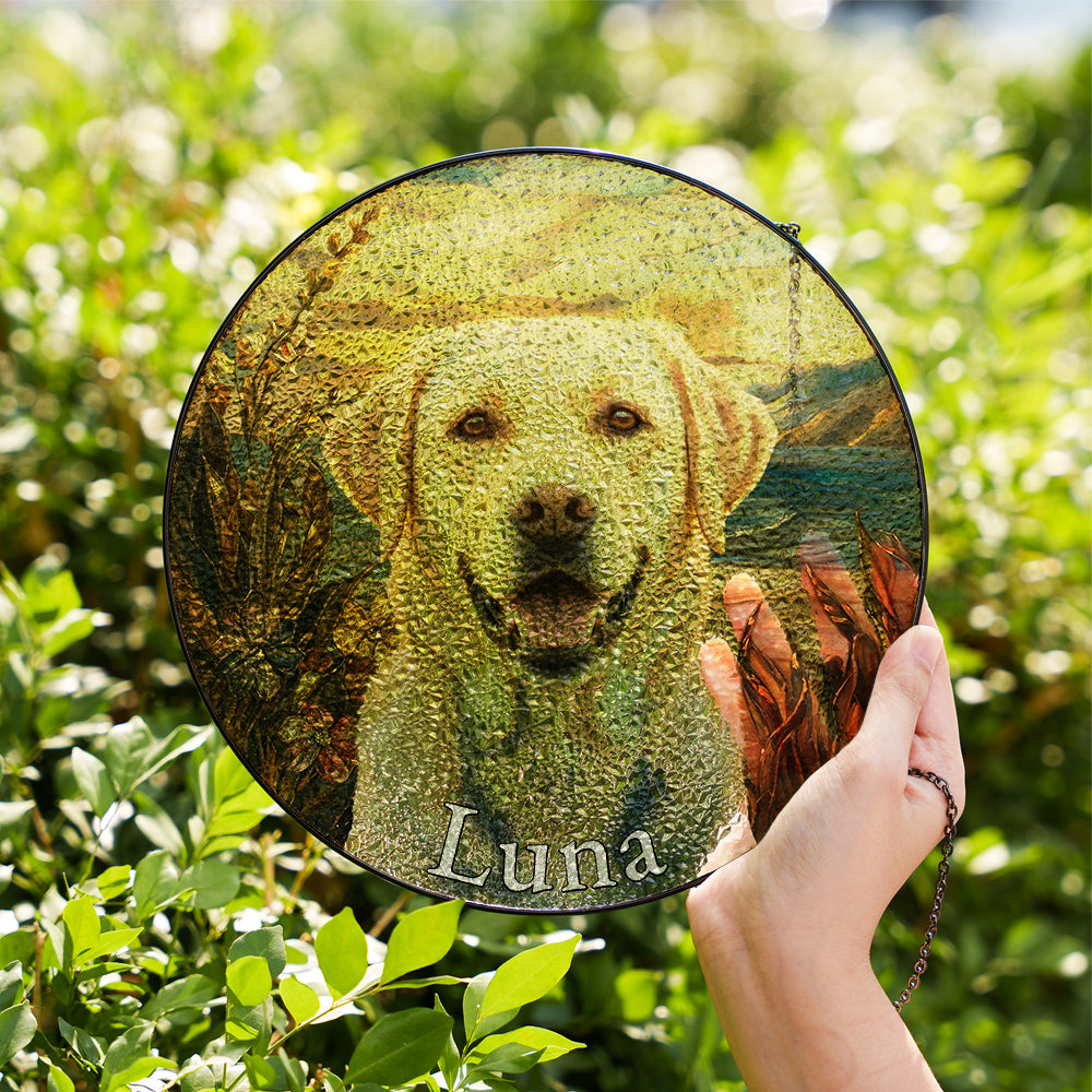 Personalized Yellow Lab Portrait Stained Glass Ornament