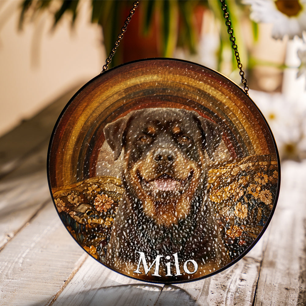 Personalized Rottweiler Portrait Stained Glass Ornament