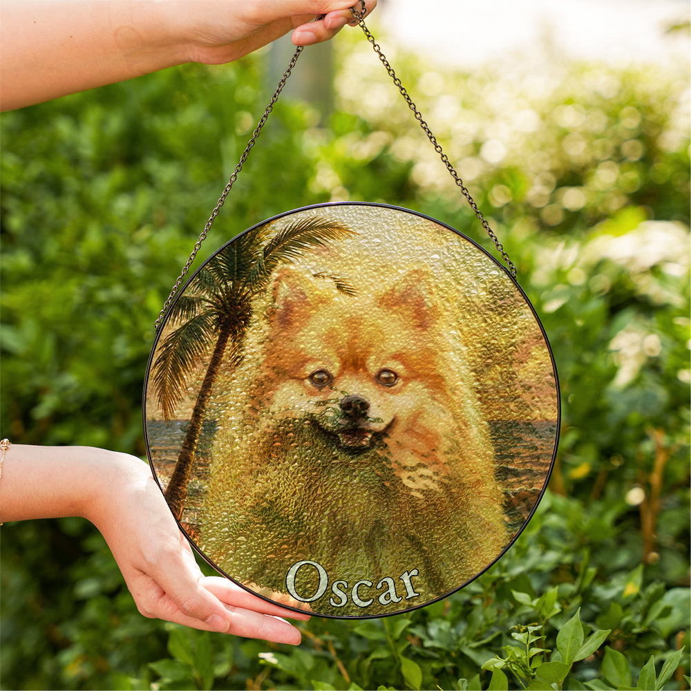 Personalized Pet Portrait Sunset Stained Glass Ornament