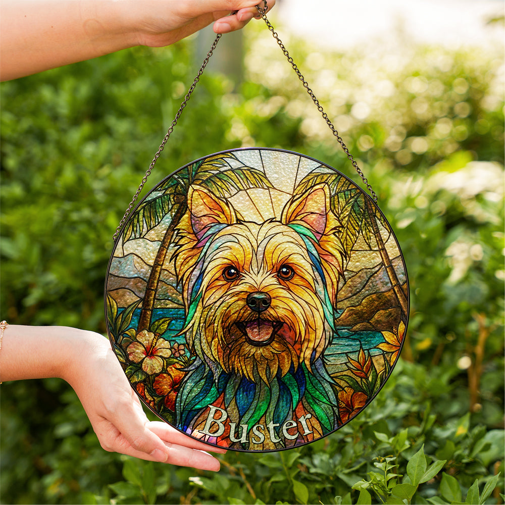 Personalized Tropical Pet Portrait Stained Glass Ornament