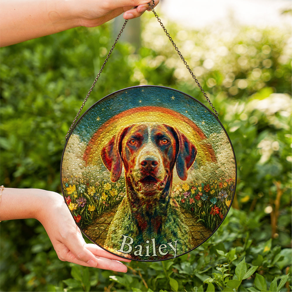 Personalized Dog Rainbow Bridge Stained Glass Ornament