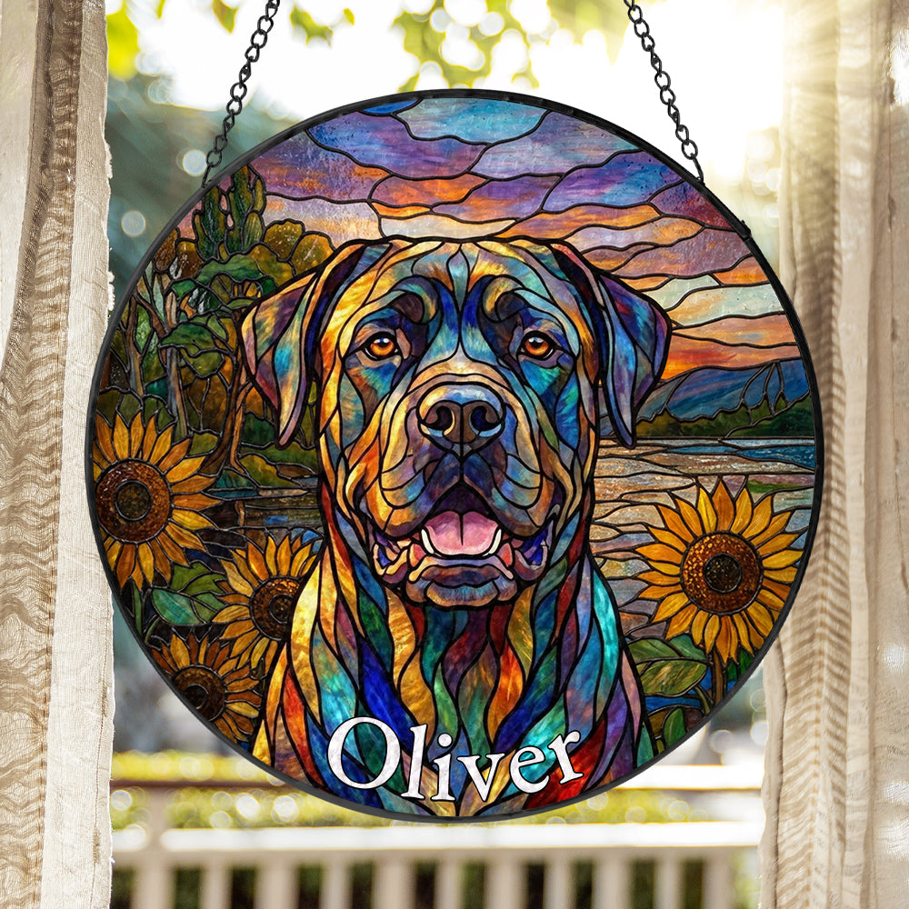 Personalized Dog &amp; Sunflower Stained Glass Ornament