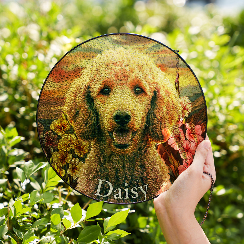Personalized Poodle Portrait Stained Glass Ornament
