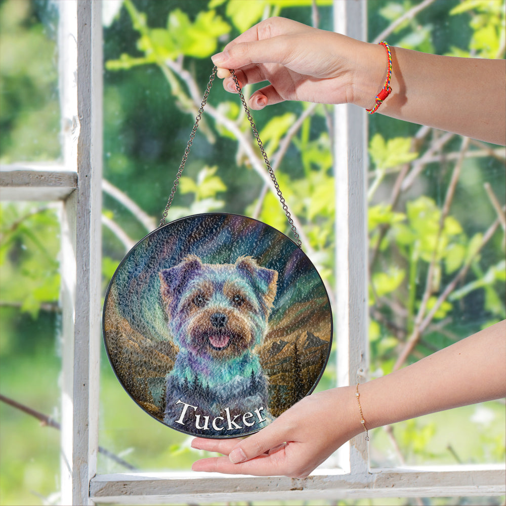 Personalized Aurora Pet Portrait Stained Glass Ornament