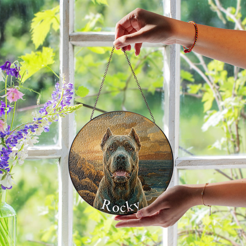 Personalized Pet Portrait Sunset Stained Glass Ornament