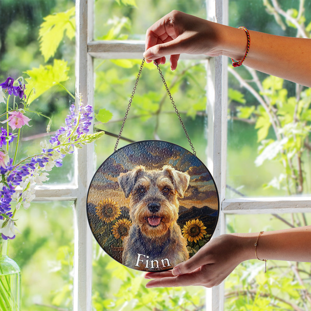 Personalized Dog And Sunflower Stained Glass Ornament