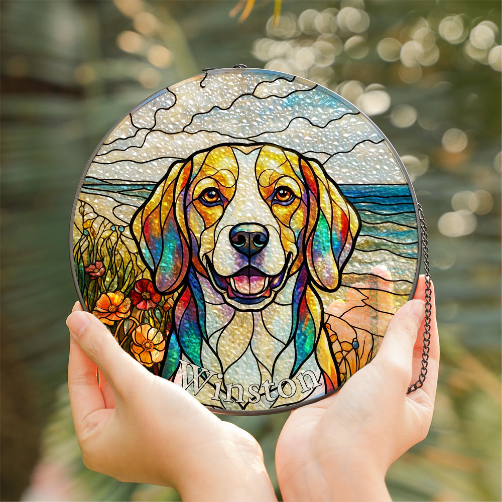 Personalized Dog Portrait Stained Glass Ornament