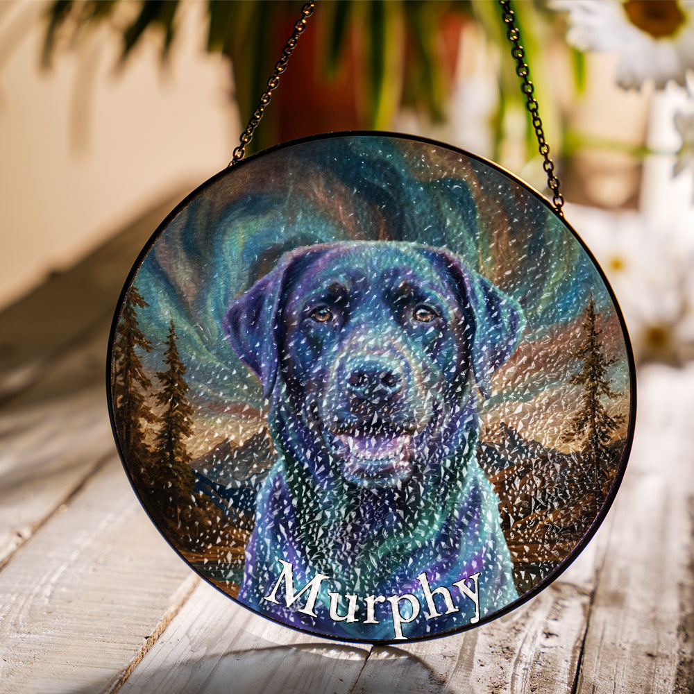Personalized Black Lab Mountain Stained Glass Ornament