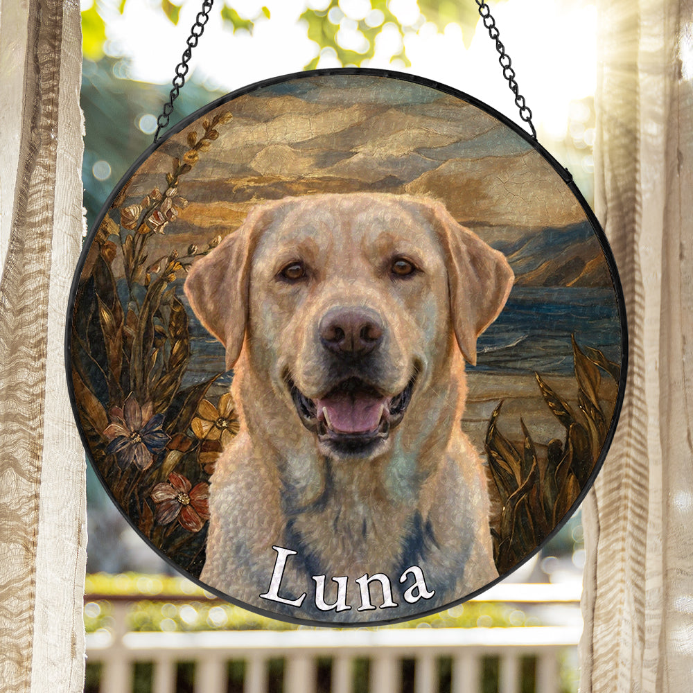 Personalized Yellow Lab Portrait Stained Glass Ornament