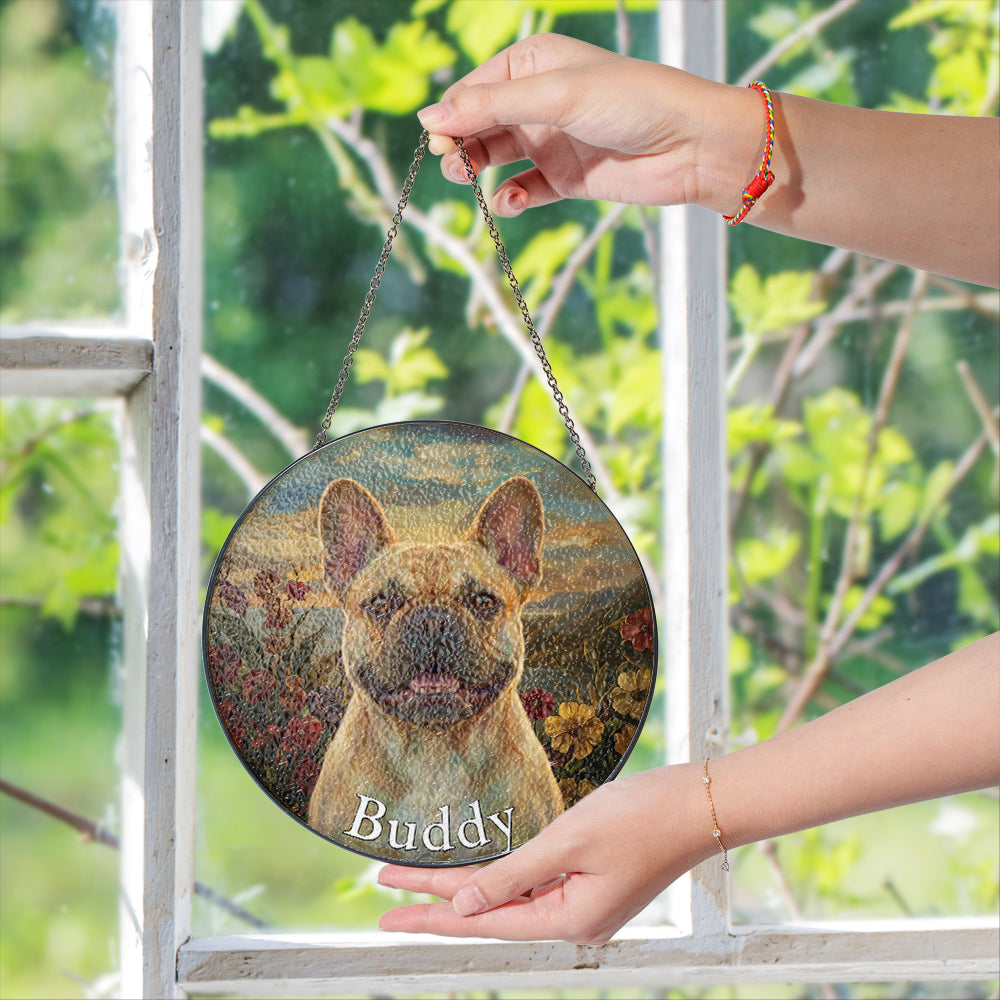 Personalized French Bulldog Portrait Stained Glass Ornament