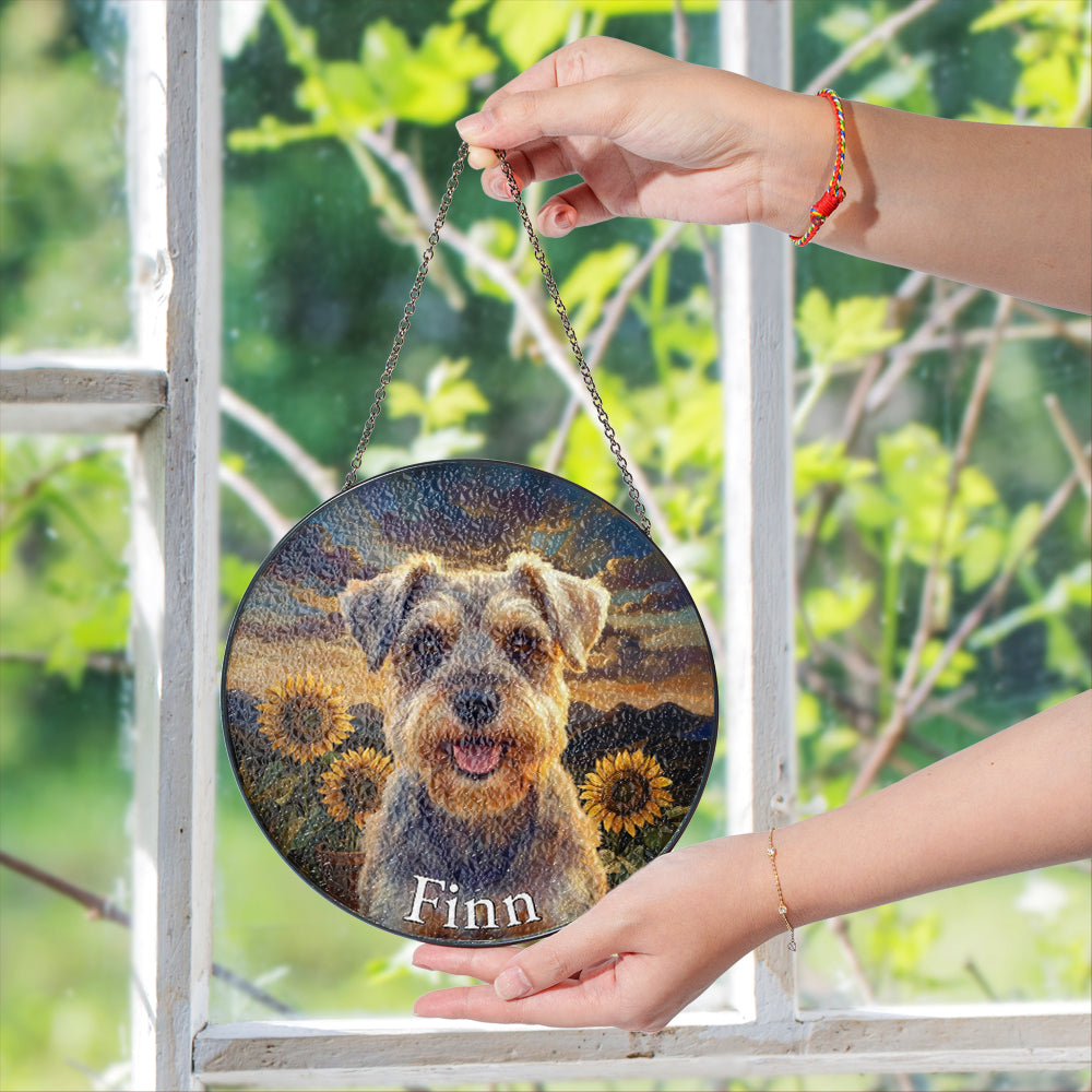 Personalized Dog And Sunflower Stained Glass Ornament