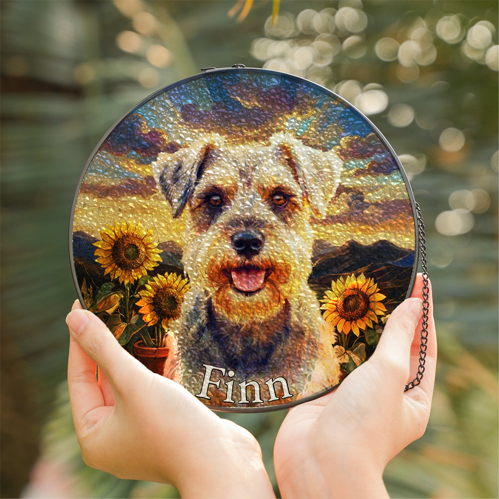 Personalized Dog And Sunflower Stained Glass Ornament