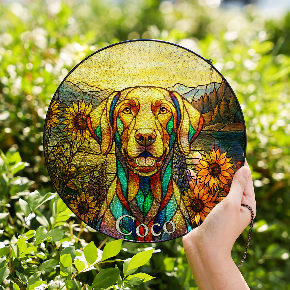 Personalized Dog & Mountain Stained Glass Ornament