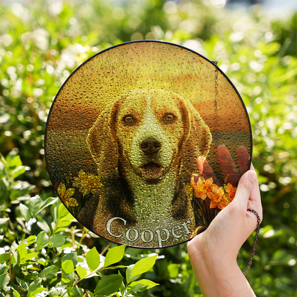 Personalized Beagle & Daffodil Stained Glass Ornament