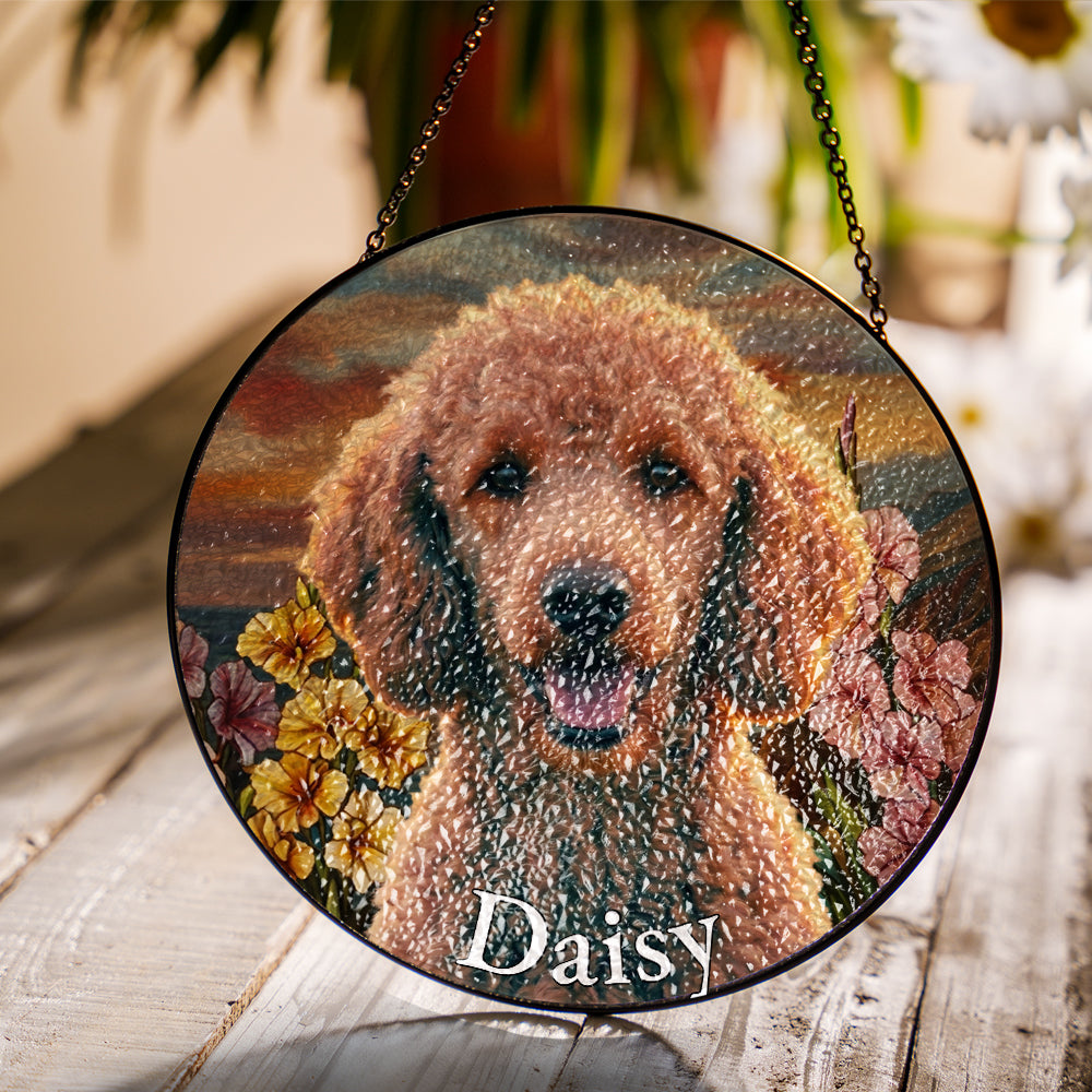 Personalized Poodle Portrait Stained Glass Ornament