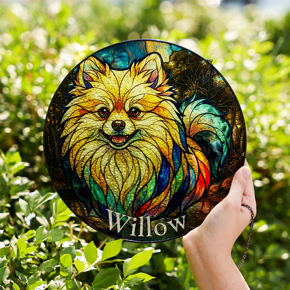 Personalized Pomeranian Dog Stained Glass Ornament