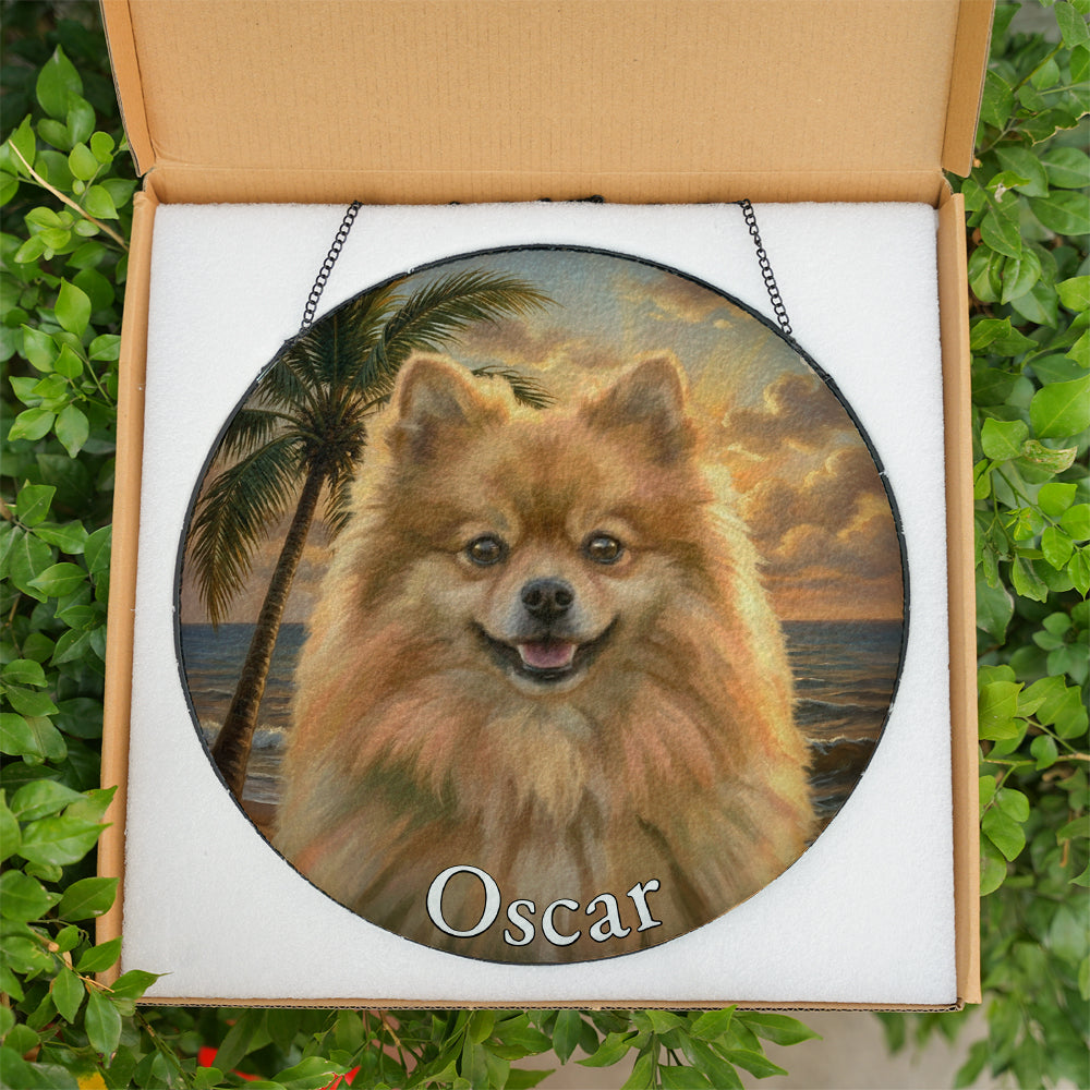 Personalized Pet Portrait Sunset Stained Glass Ornament
