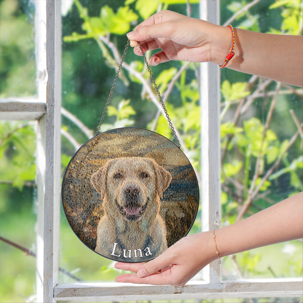 Personalized Yellow Lab Portrait Stained Glass Ornament