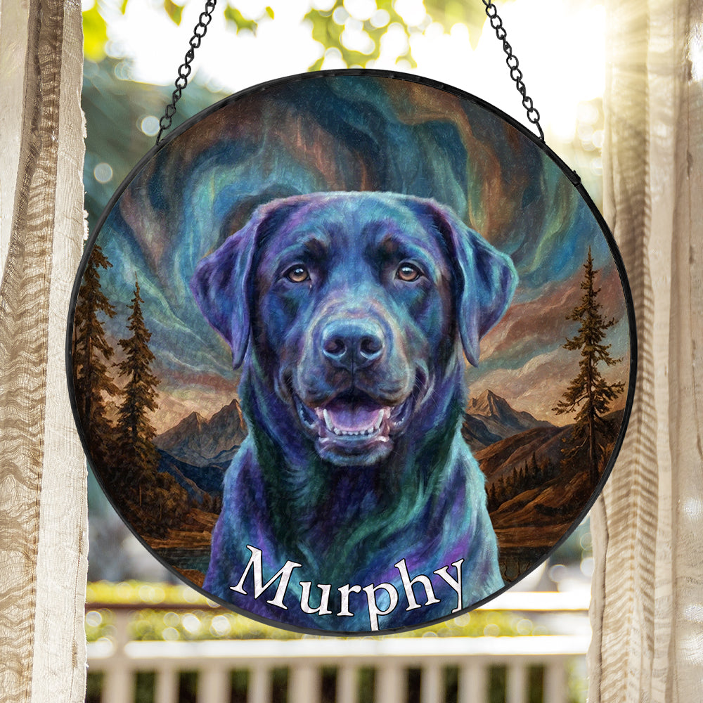 Personalized Black Lab Mountain Stained Glass Ornament