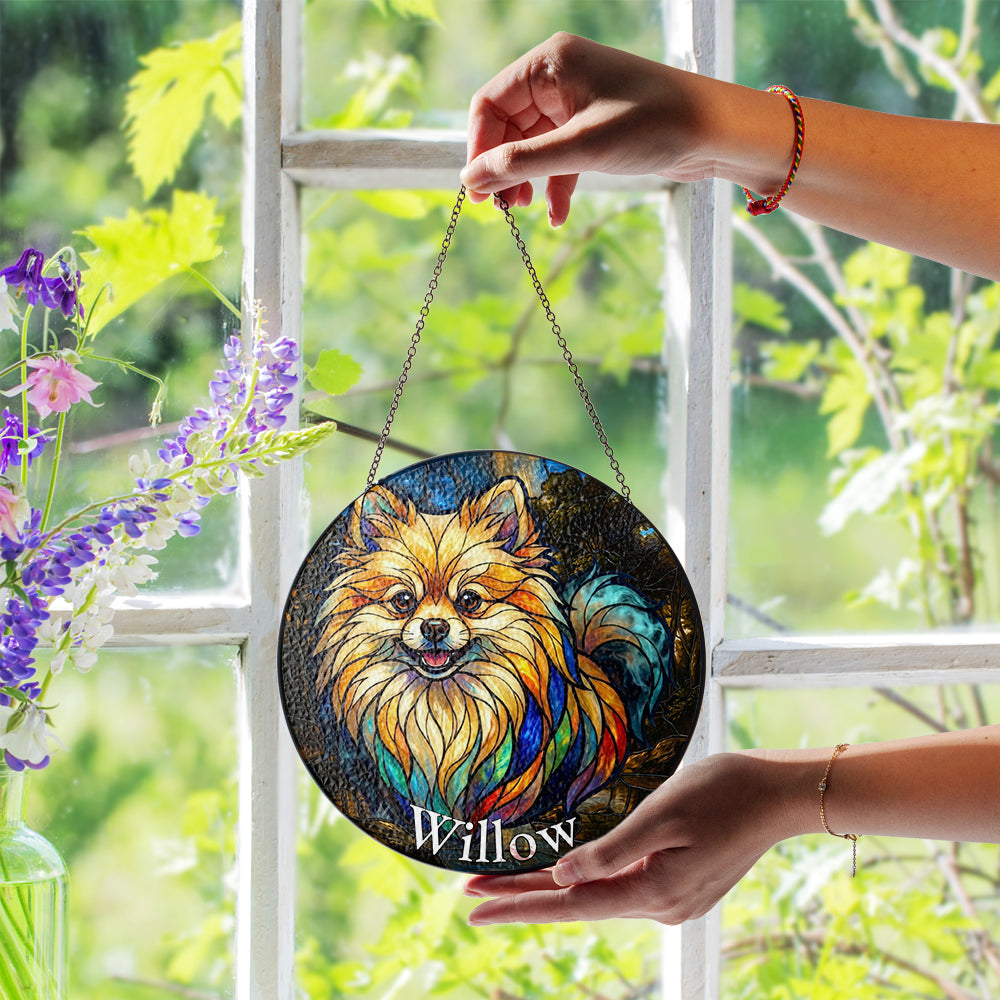 Personalized Pomeranian Dog Stained Glass Ornament