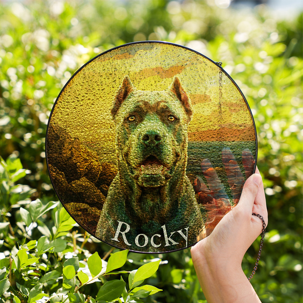 Personalized Pet Portrait Sunset Stained Glass Ornament