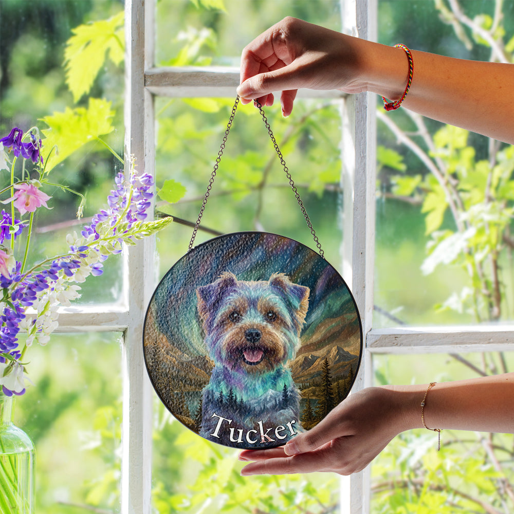 Personalized Aurora Pet Portrait Stained Glass Ornament