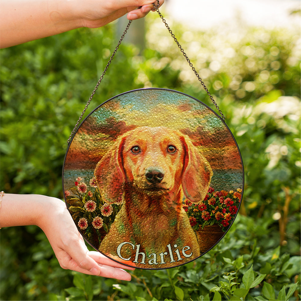 Personalized Dachshund Portrait Stained Glass Ornament