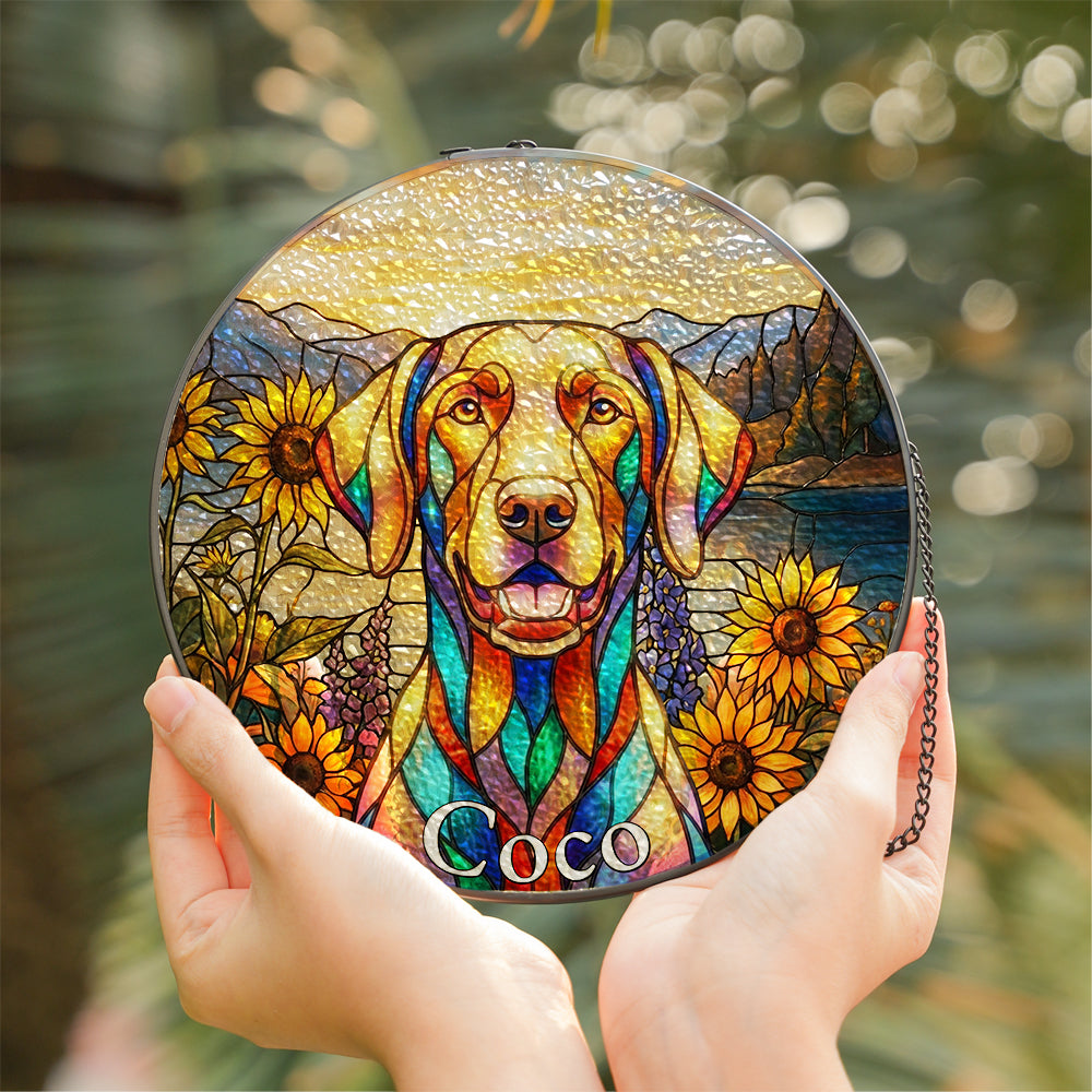 Personalized Dog & Mountain Stained Glass Ornament