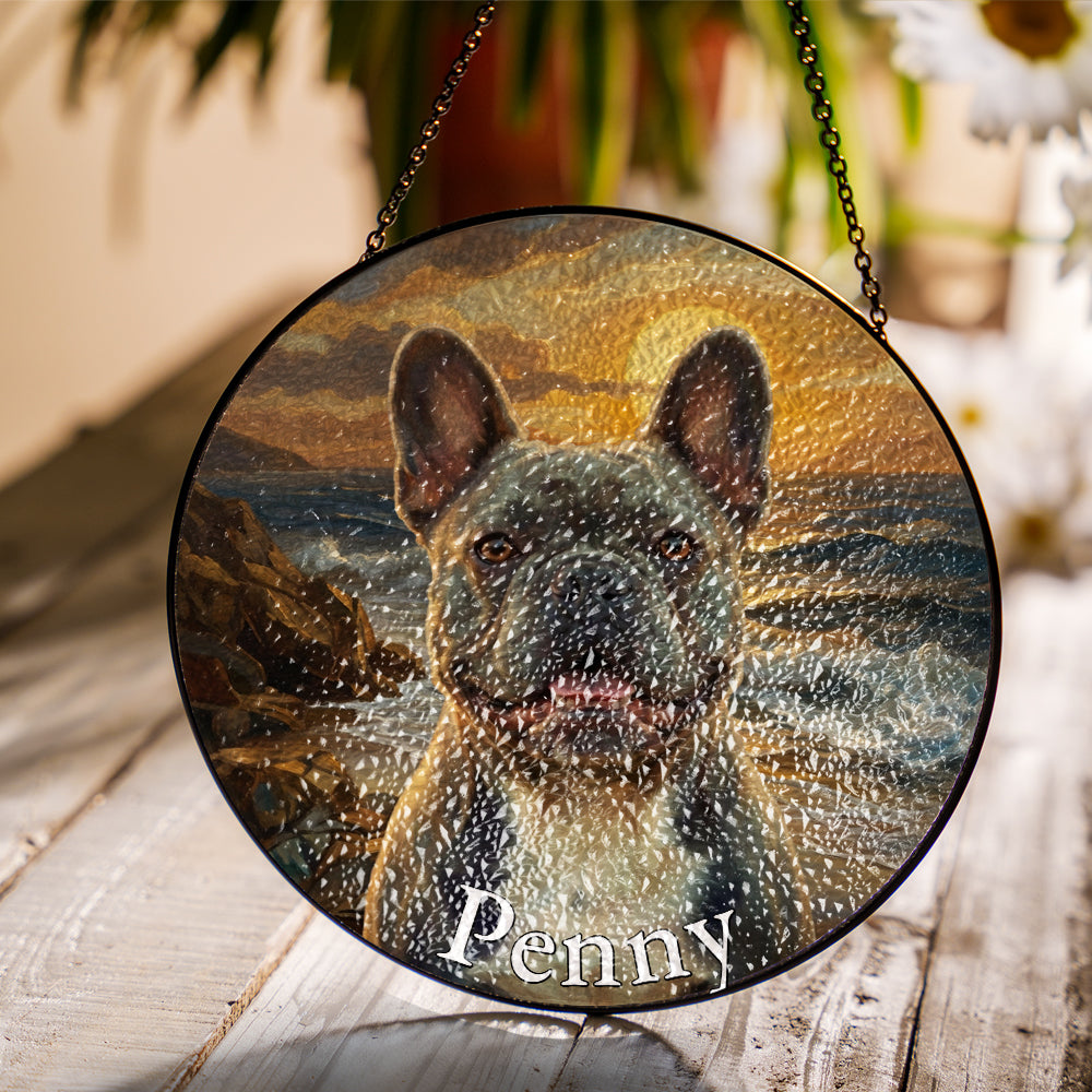 Personalized French Bulldog Portrait Stained Glass Ornament