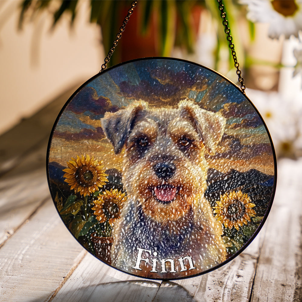 Personalized Dog And Sunflower Stained Glass Ornament
