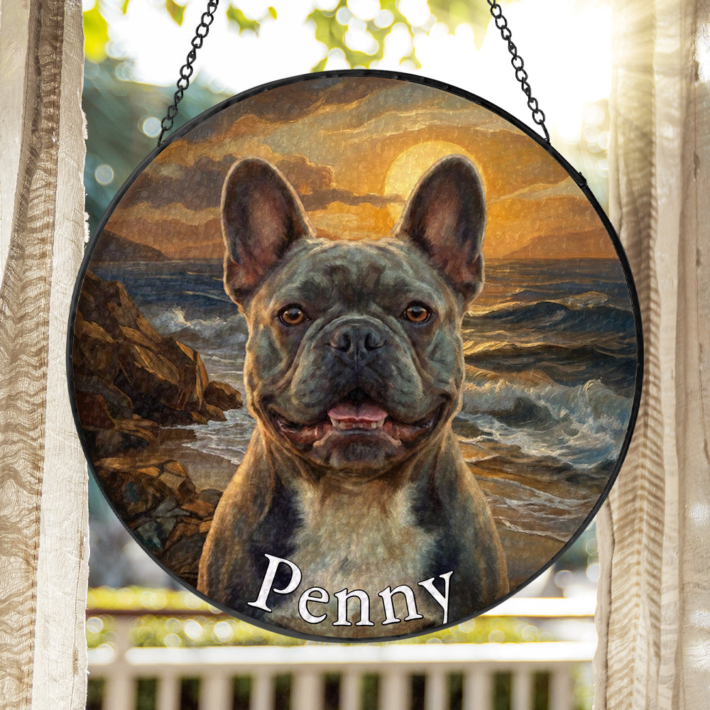 Personalized French Bulldog Portrait Stained Glass Ornament