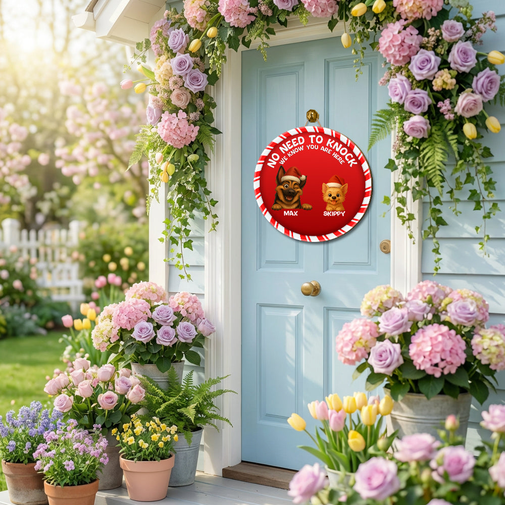 Personalized Christmas Pet Door Sign – “No Need to Knock, We Know You Are Here” – Cat or Dog Wooden Sign - Upload Photo